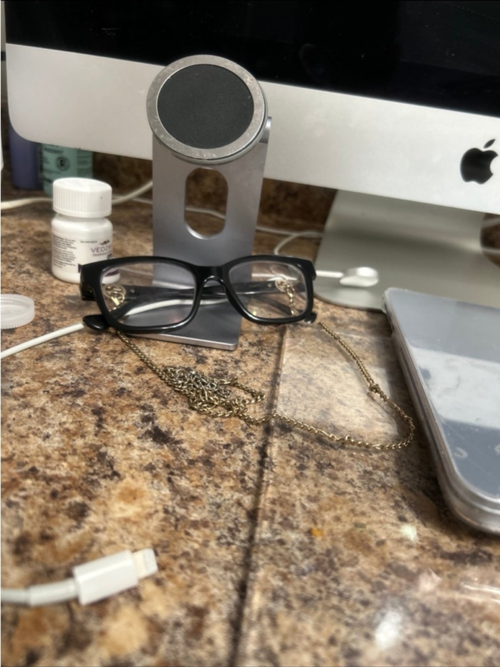 Black Rectangular Eyeglasses with Gold Chain